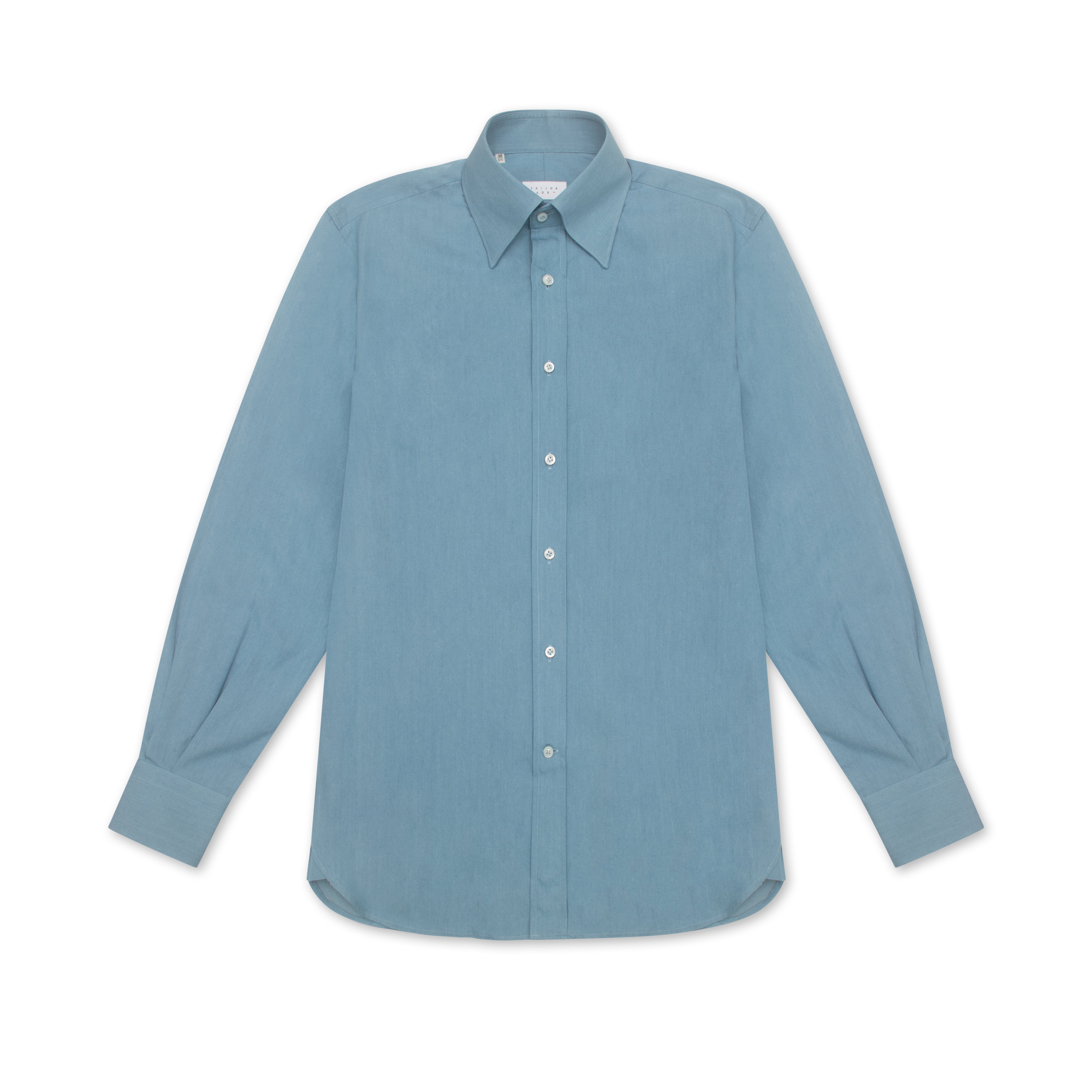 Washed Denim Hidden Button Down Shirt