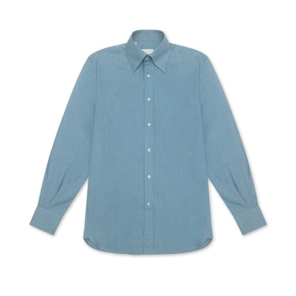 Washed Denim Hidden Button Down Shirt