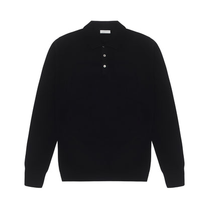 Midnight Blue Pure Cashmere Long Sleeve Polo