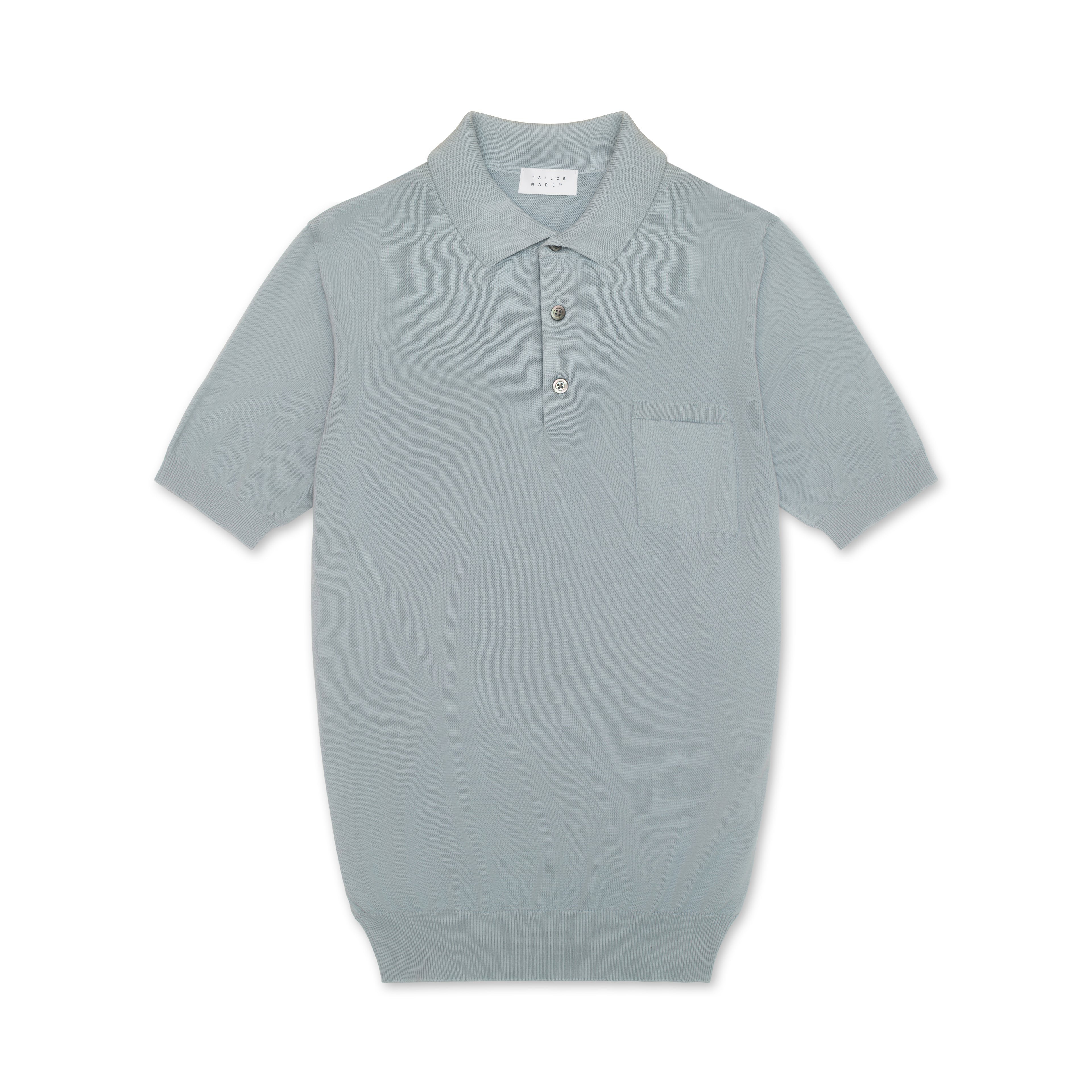 Light Blue Cotton &amp; Silk Short Sleeve Polo