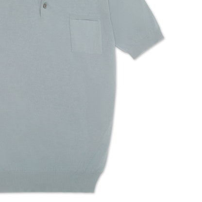 Light Blue Cotton &amp; Silk Short Sleeve Polo