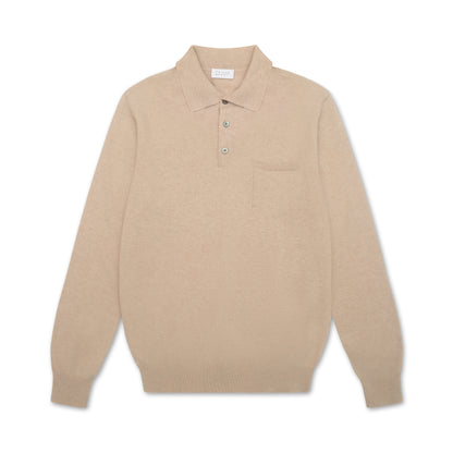 Sand Pure Cashmere Long Sleeve Polo