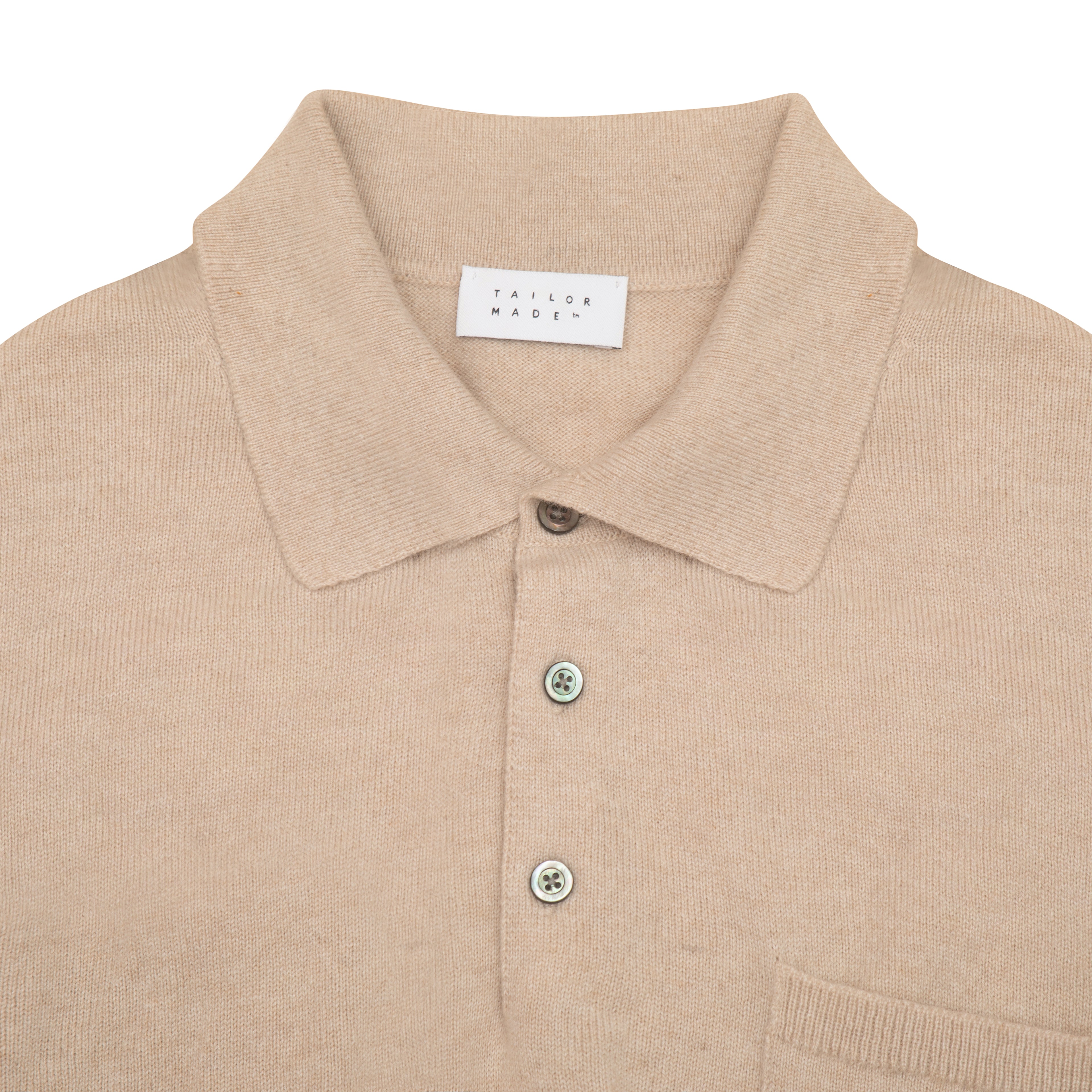 Sand Pure Cashmere Long Sleeve Polo