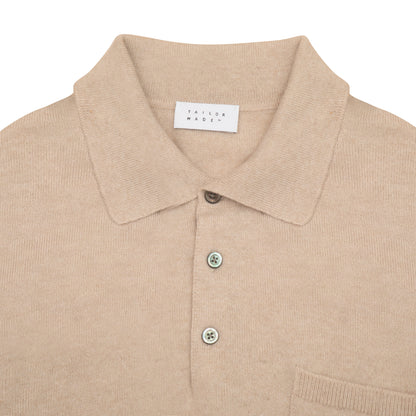 Sand Pure Cashmere Long Sleeve Polo