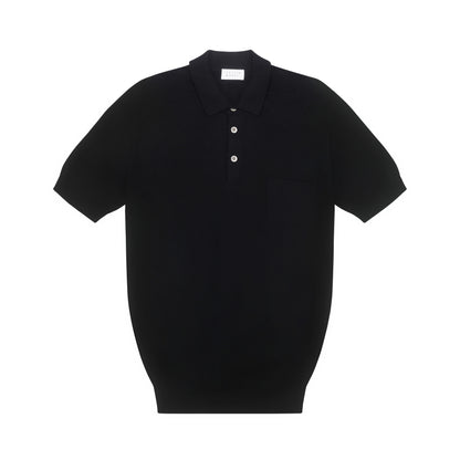 Midnight Blue Cotton &amp; Cashmere Short Sleeve Polo